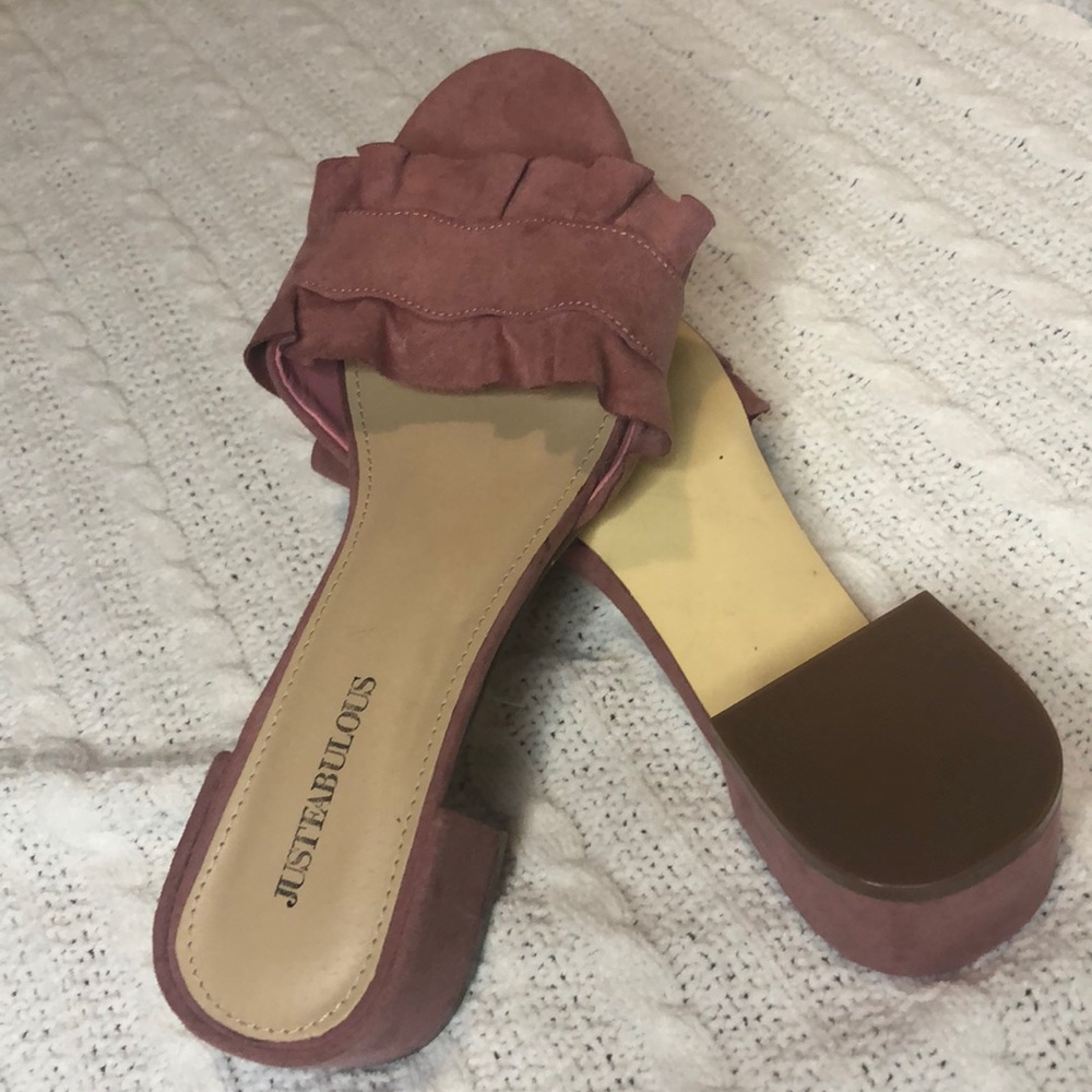 Pink Ruffle Slides - Chunk Heel Size 7.5 - Picture 4 of 4
